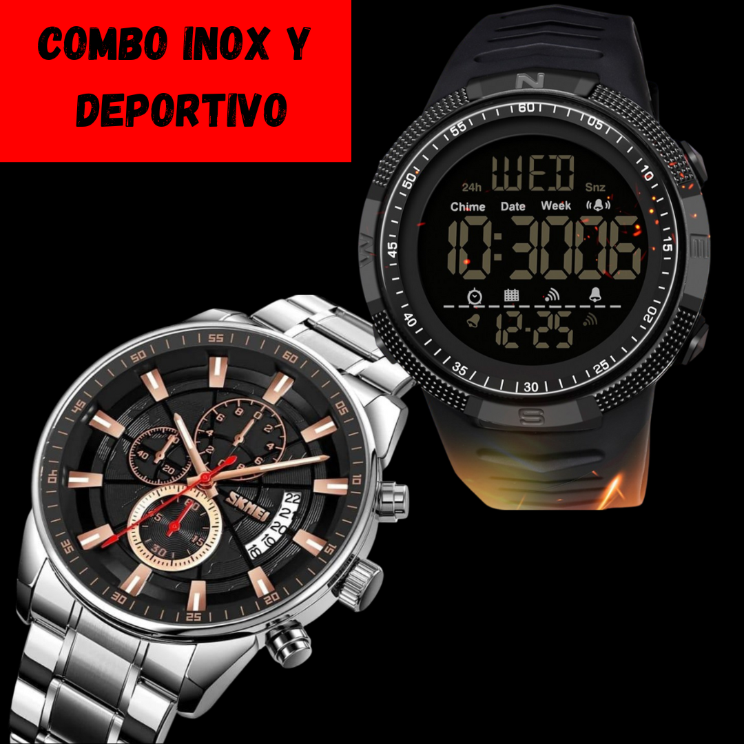 Combo Reloj Inox 9285 y Deportivo Sanda